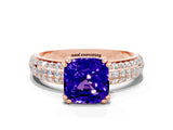 Rose gold Cushion Cut Cut Pave Diamond Engagement Ring with Channel Set Band and Four-Prong Setting