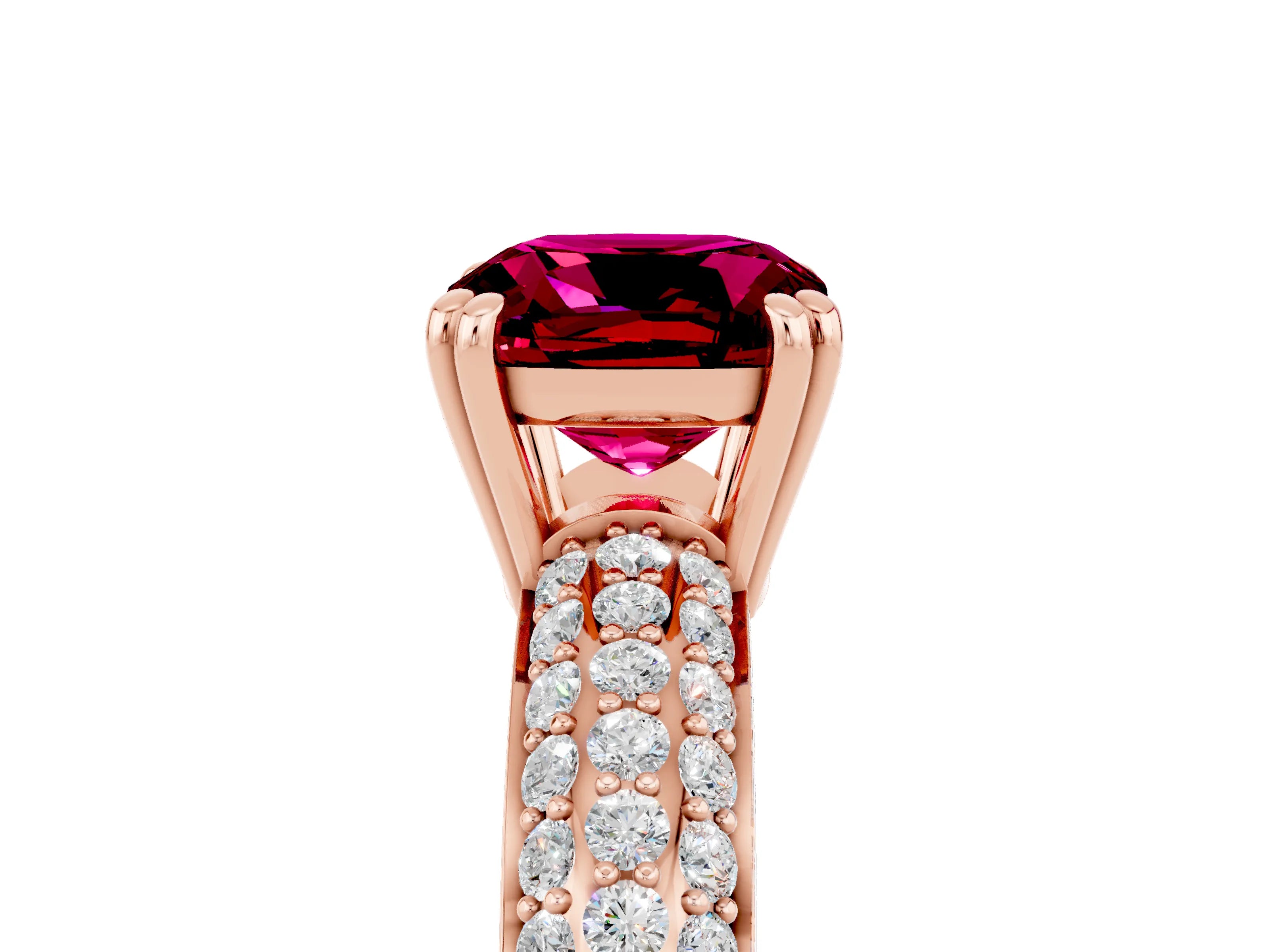 Rose gold Cushion Cut Cut Pave Diamond Engagement Ring with Channel Set Band and Four-Prong Setting_5