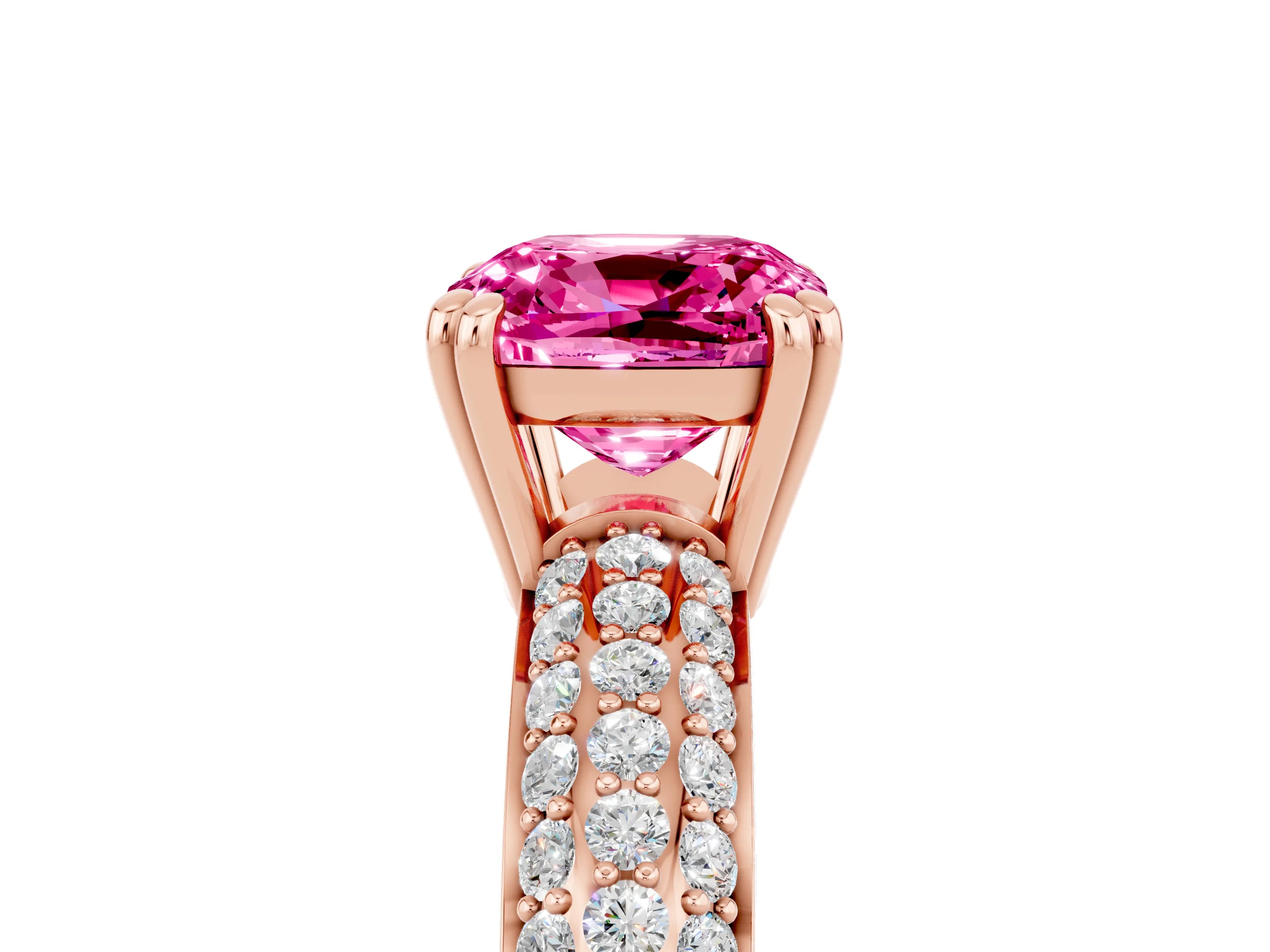 Rose gold Cushion Cut Cut Pave Diamond Engagement Ring with Channel Set Band and Four-Prong Setting_5