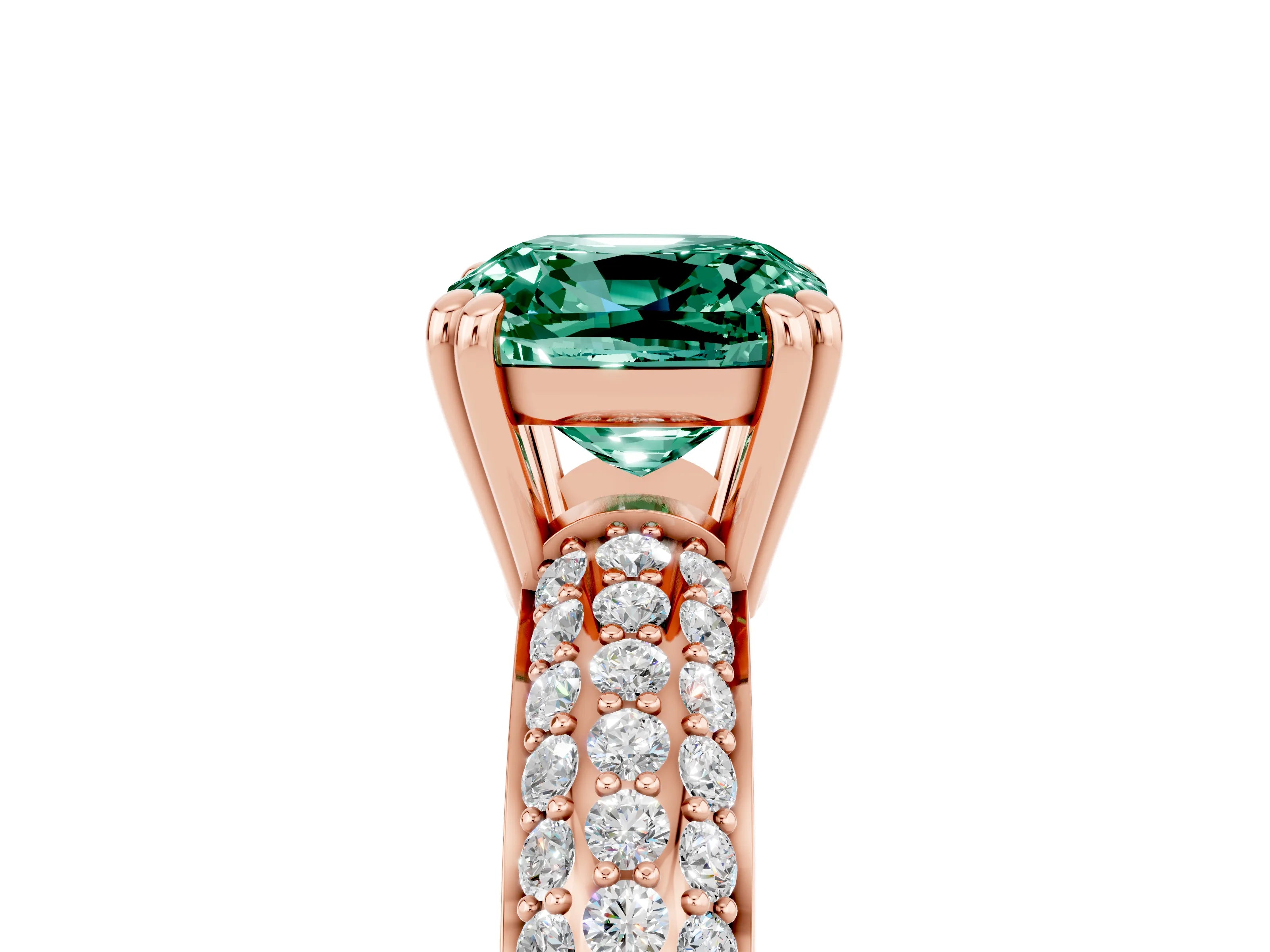 Rose gold Cushion Cut Cut Pave Diamond Engagement Ring with Channel Set Band and Four-Prong Setting_5