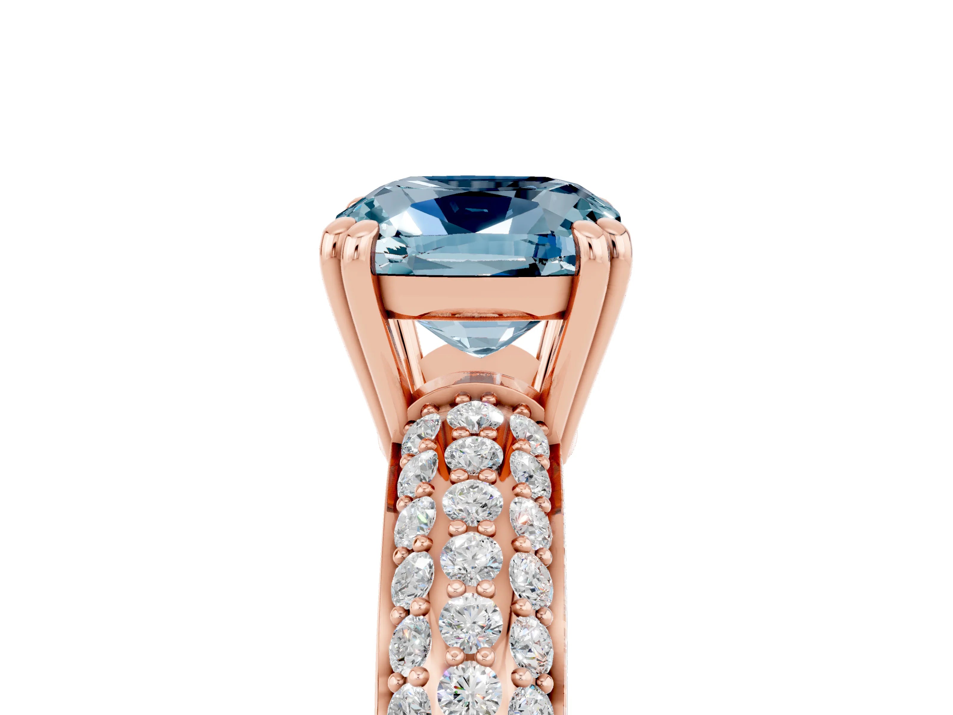 Rose gold Cushion Cut Cut Pave Diamond Engagement Ring with Channel Set Band and Four-Prong Setting_5