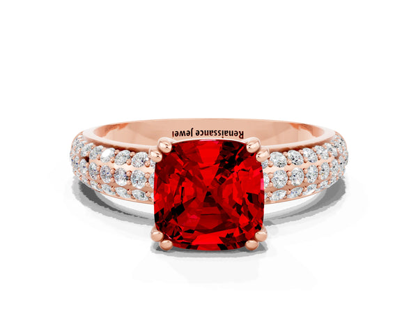 Rose gold Cushion Cut Cut Pave Diamond Engagement Ring with Channel Set Band and Four-Prong Setting