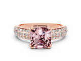 Rose gold Cushion Cut Cut Pave Diamond Engagement Ring with Channel Set Band and Four-Prong Setting