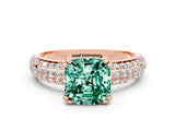 Rose gold Cushion Cut Cut Pave Diamond Engagement Ring with Channel Set Band and Four-Prong Setting