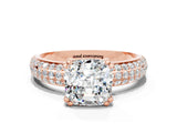 Rose gold Cushion Cut Cut Pave Diamond Engagement Ring with Channel Set Band and Four-Prong Setting