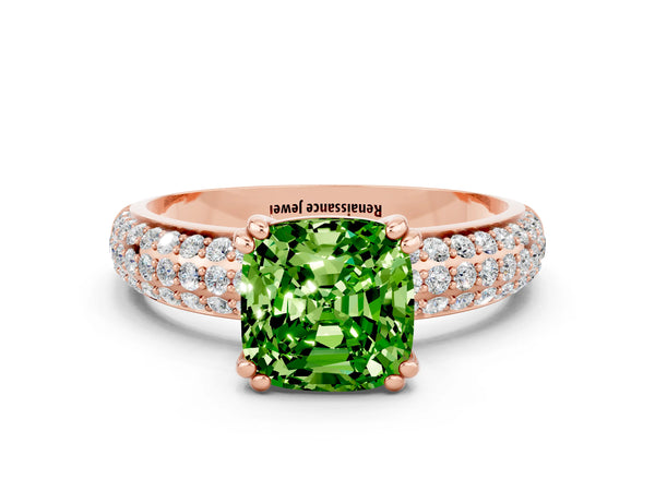 Rose gold Cushion Cut Cut Pave Diamond Engagement Ring with Channel Set Band and Four-Prong Setting