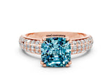 Rose gold Cushion Cut Cut Pave Diamond Engagement Ring with Channel Set Band and Four-Prong Setting