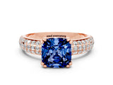 Rose gold Cushion Cut Cut Pave Diamond Engagement Ring with Channel Set Band and Four-Prong Setting