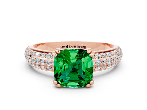 Rose gold Cushion Cut Cut Pave Diamond Engagement Ring with Channel Set Band and Four-Prong Setting