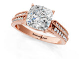 Rose gold Cushion Cut Cut Pave Split Shank Engagement Ring with Four-Prong Setting_16