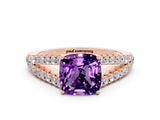 Rose gold Cushion Cut Cut Split Shank Pave Diamond Engagement Ring with Four-Prong Setting