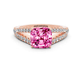 Rose gold Cushion Cut Cut Split Shank Pave Diamond Engagement Ring with Four-Prong Setting