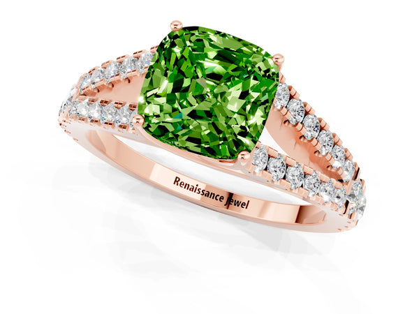 Rose gold Cushion Cut Cut Split Shank Pave Diamond Engagement Ring with Four-Prong Setting