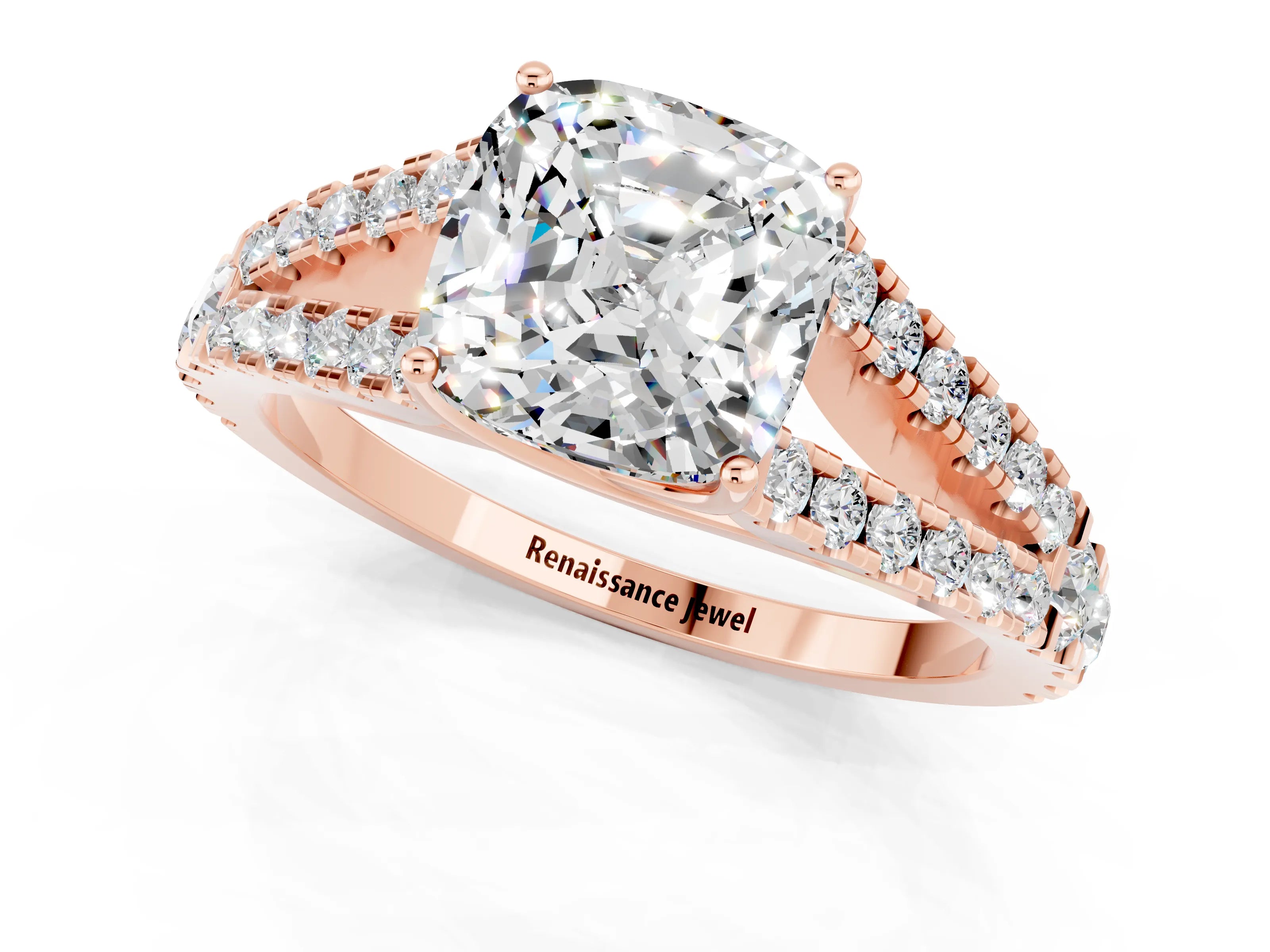 Rose gold Cushion Cut Cut Split Shank Pave Diamond Engagement Ring with Four-Prong Setting_1