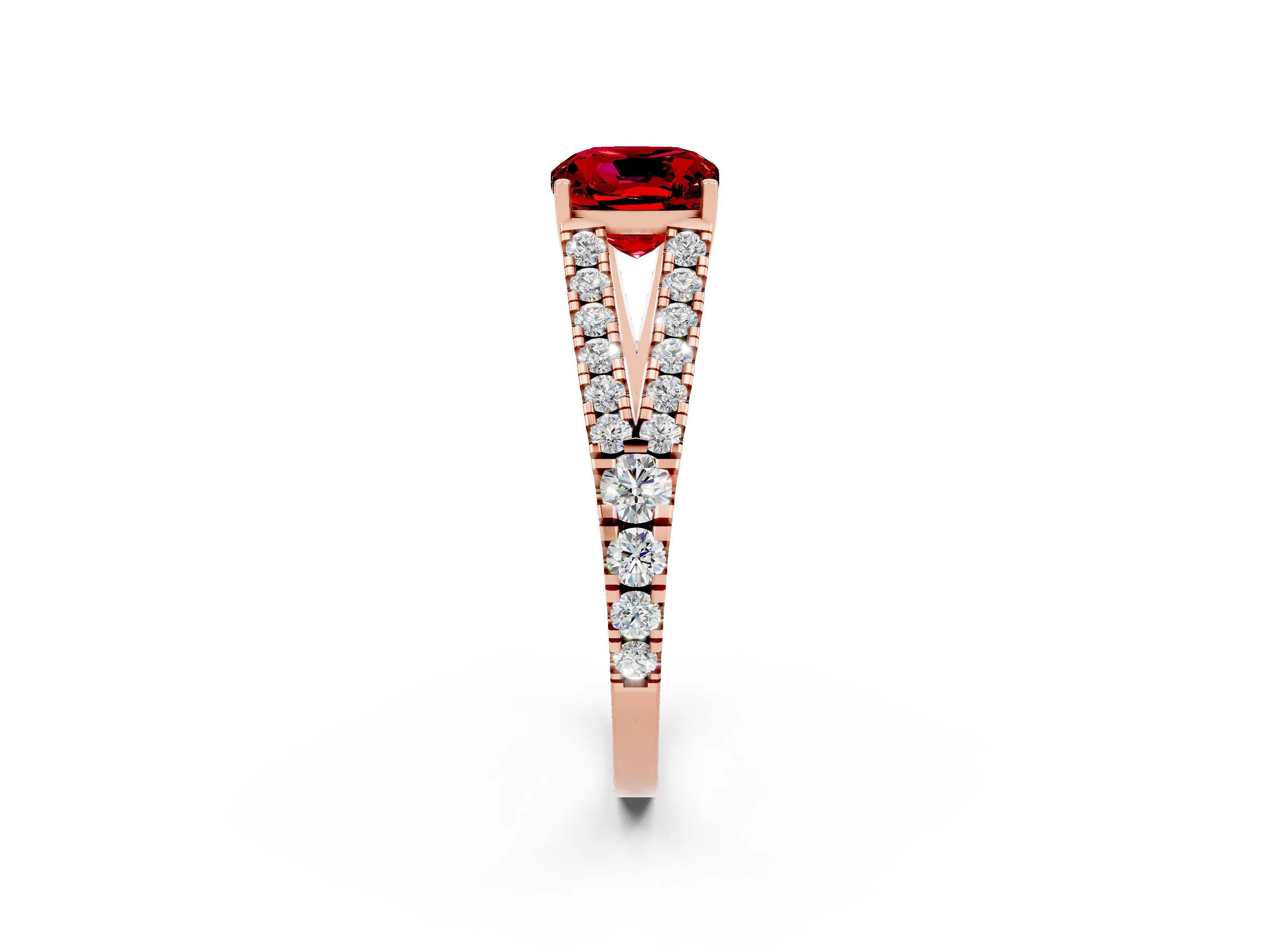 Rose gold Cushion Cut Cut Split Shank Pave Diamond Engagement Ring with Four-Prong Setting_2