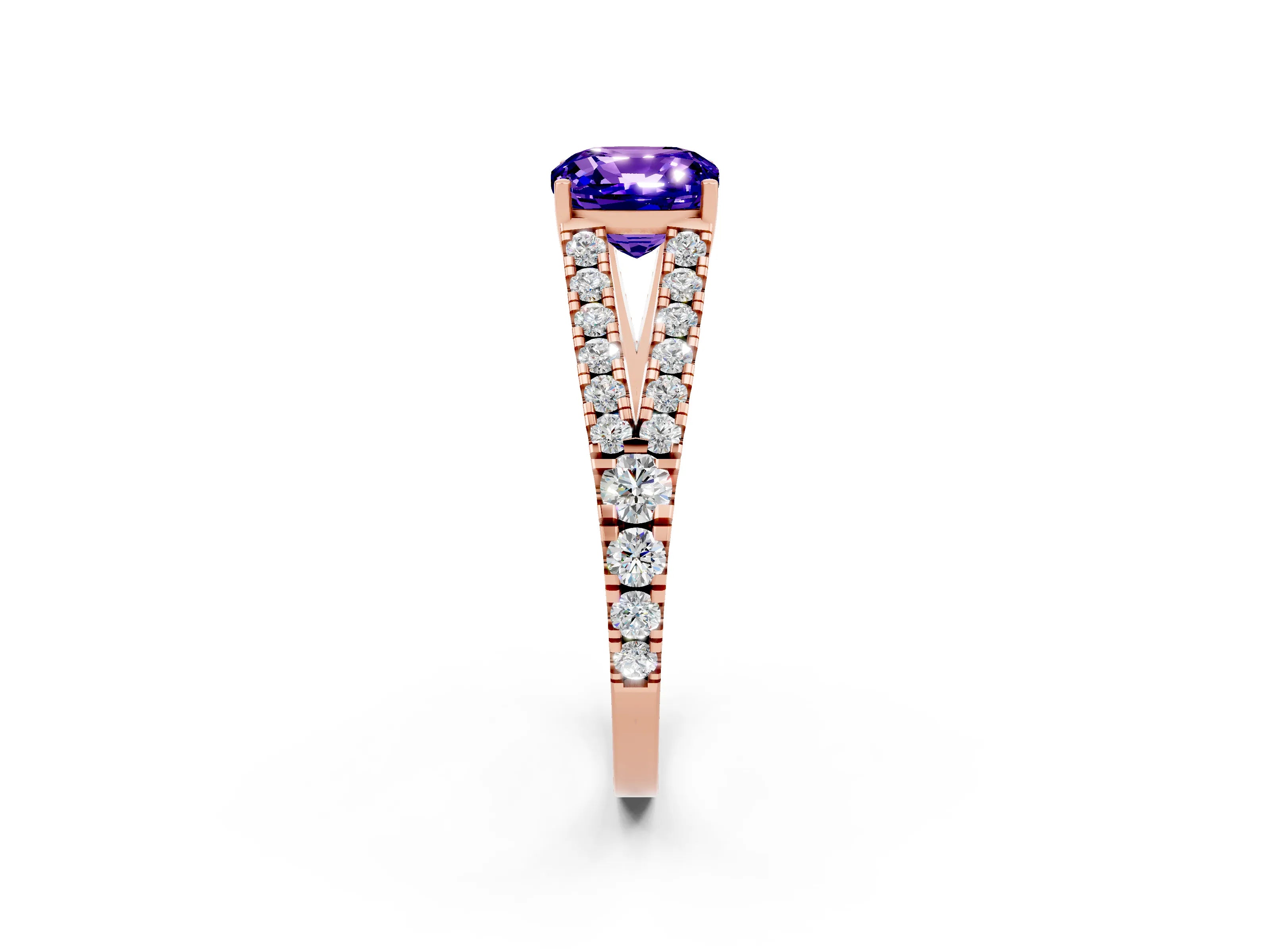 Rose gold Cushion Cut Cut Split Shank Pave Diamond Engagement Ring with Four-Prong Setting_2