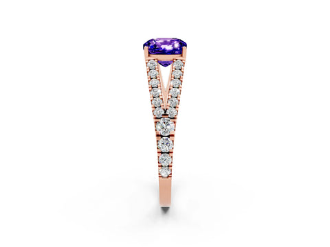 Rose gold Cushion Cut Cut Split Shank Pave Diamond Engagement Ring with Four-Prong Setting_2
