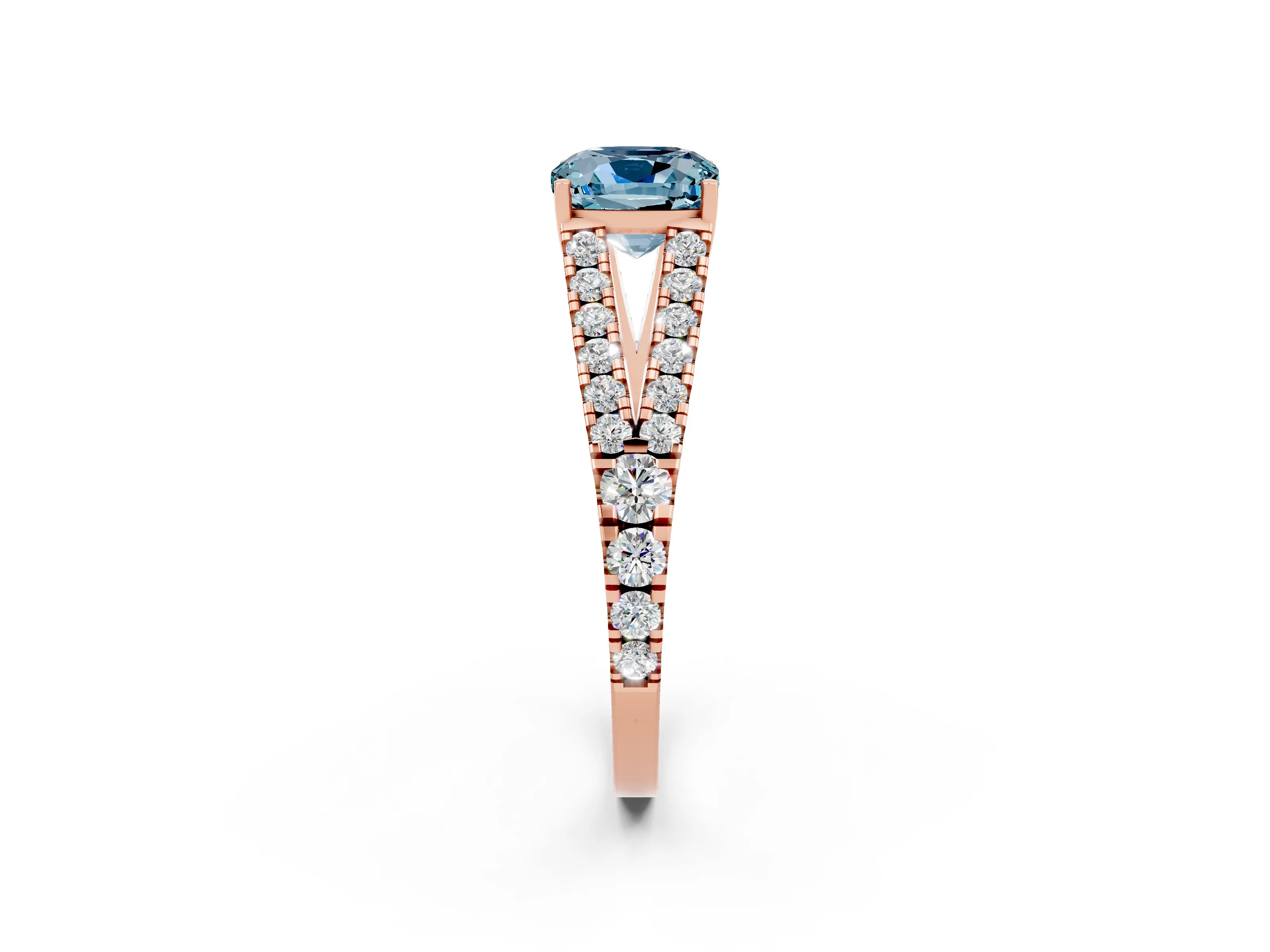 Rose gold Cushion Cut Cut Split Shank Pave Diamond Engagement Ring with Four-Prong Setting_2