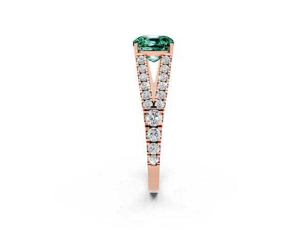 Rose gold Cushion Cut Green Sapphire Split Shank Engagement Ring with Round Pavé and Prong Setting