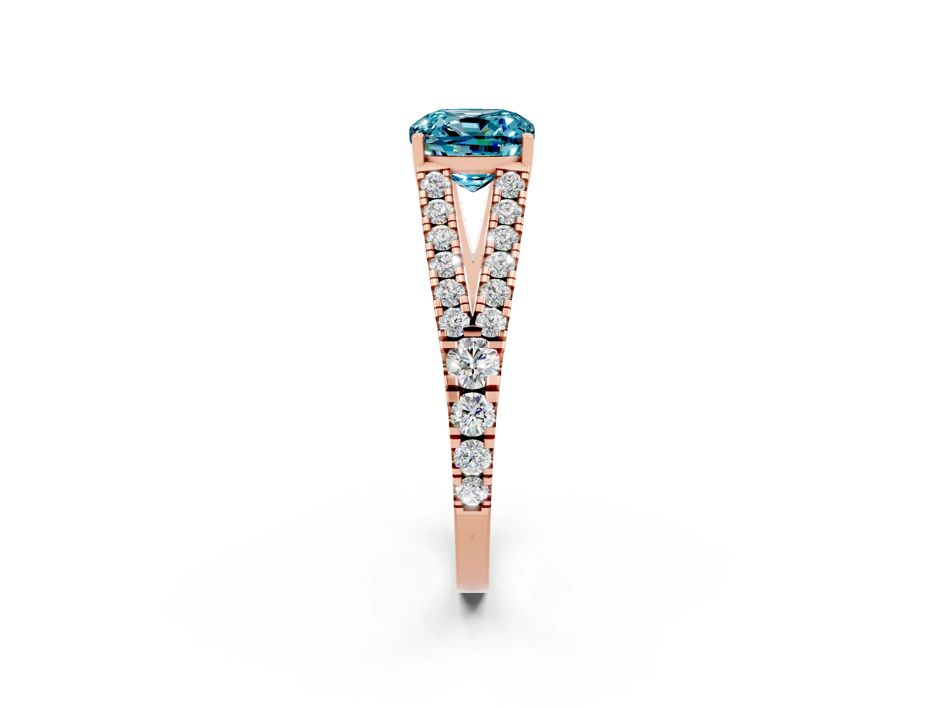 Rose gold Cushion Cut Cut Split Shank Pave Diamond Engagement Ring with Four-Prong Setting_2