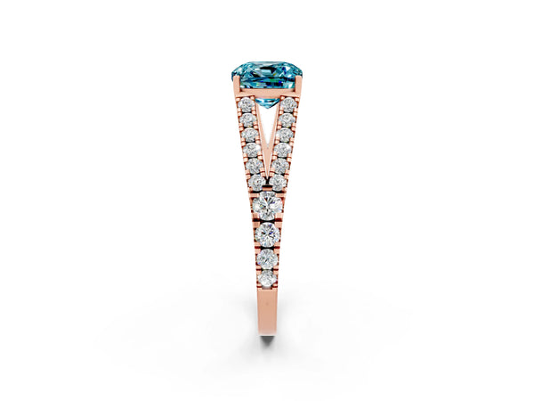 Rose gold Cushion Cut Cut Split Shank Pave Diamond Engagement Ring with Four-Prong Setting