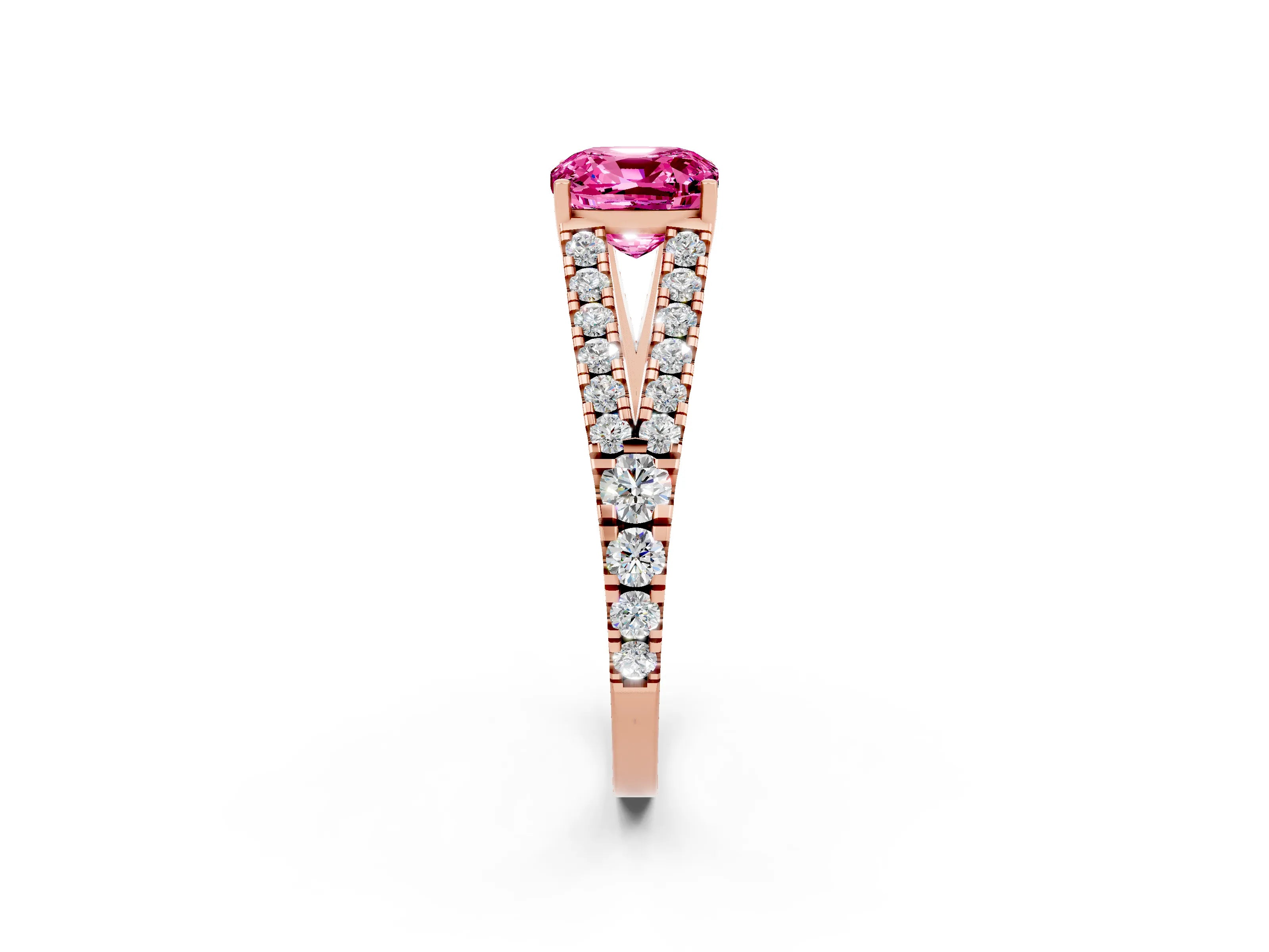 Rose gold Cushion Cut Cut Split Shank Pave Diamond Engagement Ring with Four-Prong Setting_2
