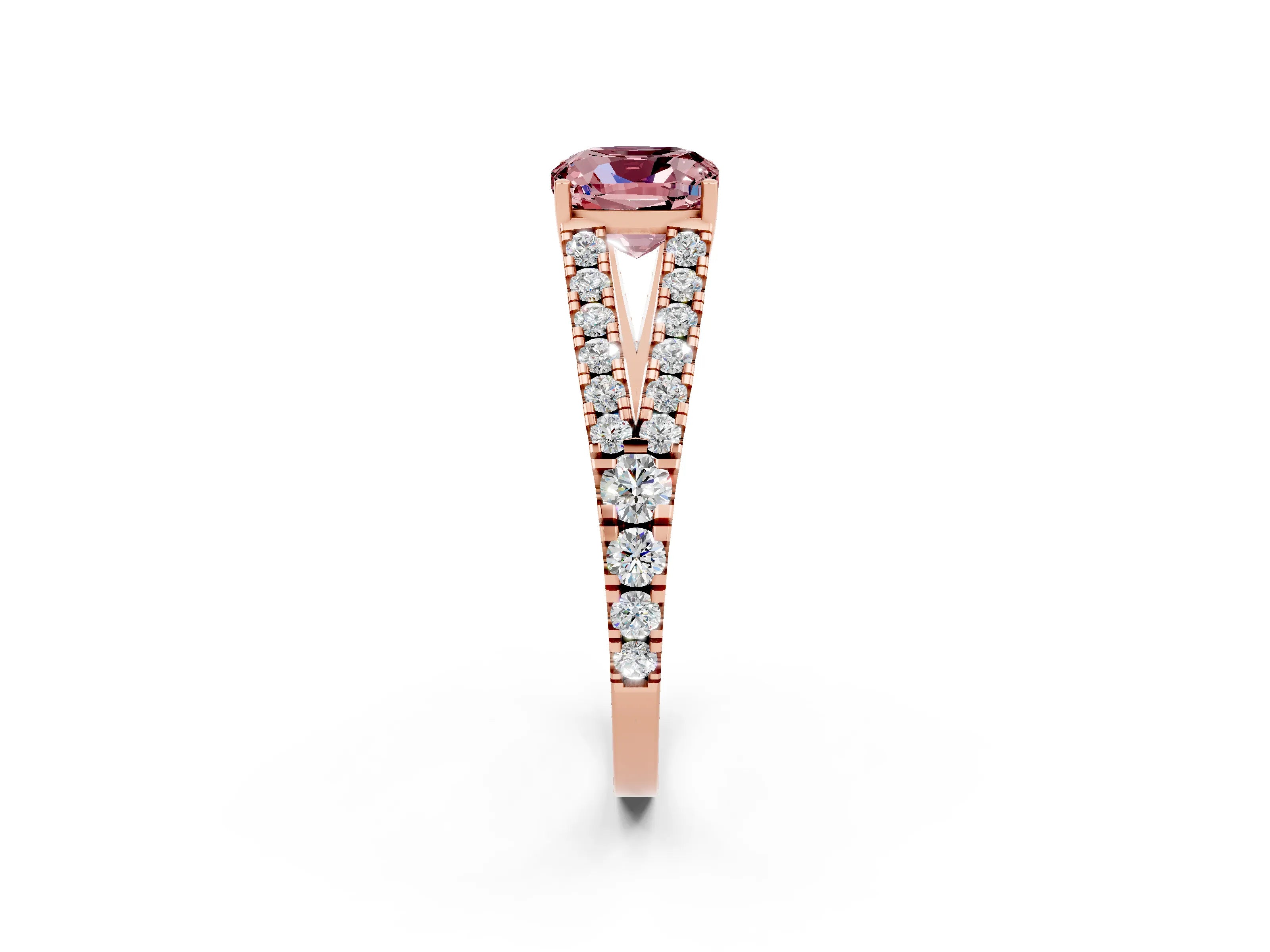 Rose gold Cushion Cut Cut Split Shank Pave Diamond Engagement Ring with Four-Prong Setting_2