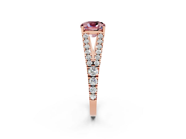 Rose gold Cushion Cut Cut Split Shank Pave Diamond Engagement Ring with Four-Prong Setting