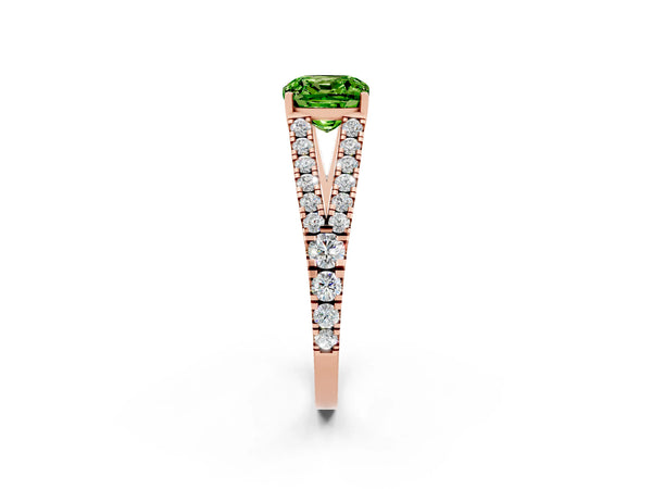 Rose gold Cushion Cut Cut Split Shank Pave Diamond Engagement Ring with Four-Prong Setting