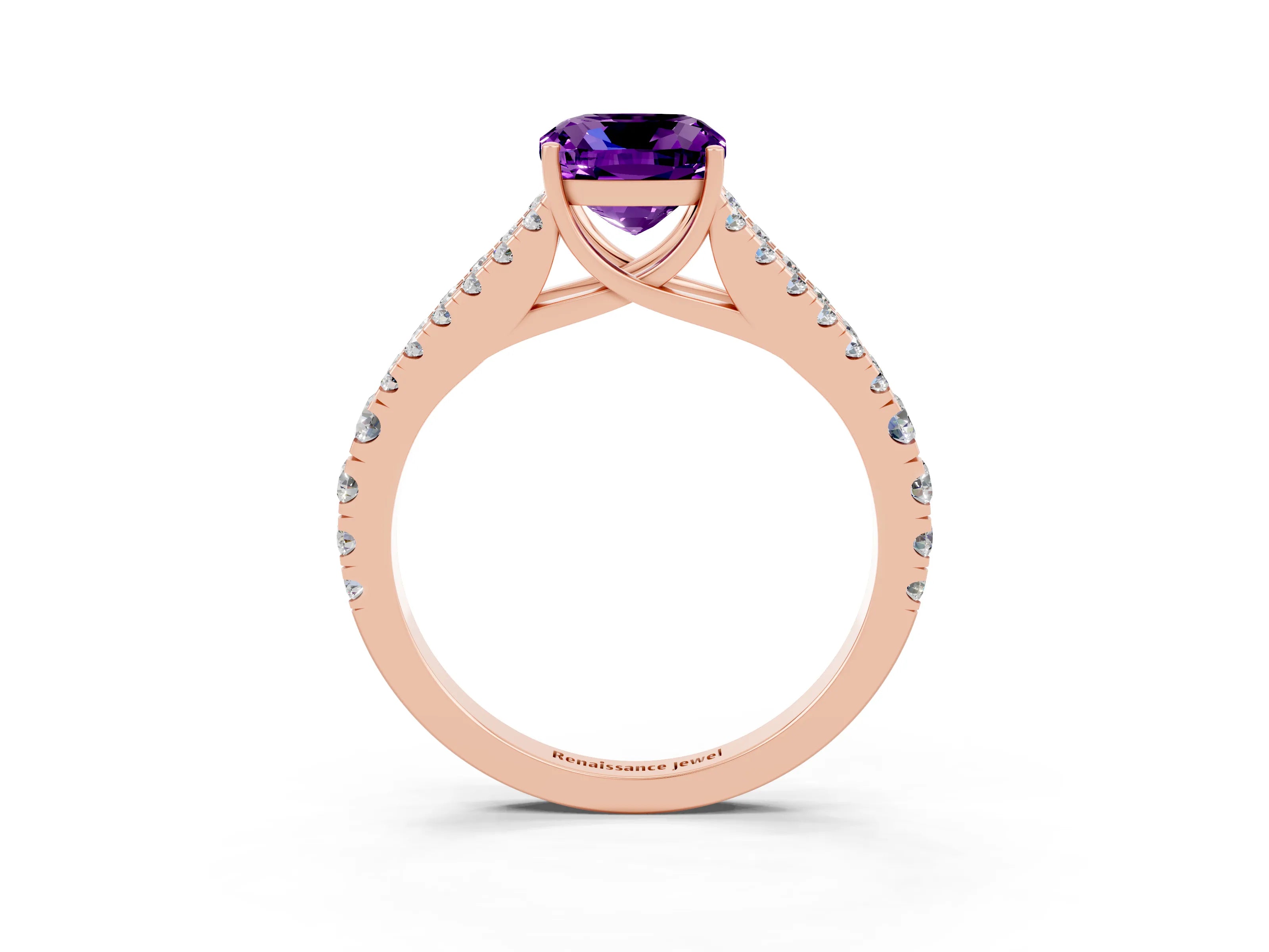 Rose gold Cushion Cut Cut Split Shank Pave Diamond Engagement Ring with Four-Prong Setting_3