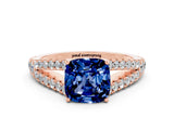 Rose gold Cushion Cut Cut Split Shank Pave Diamond Engagement Ring with Four-Prong Setting