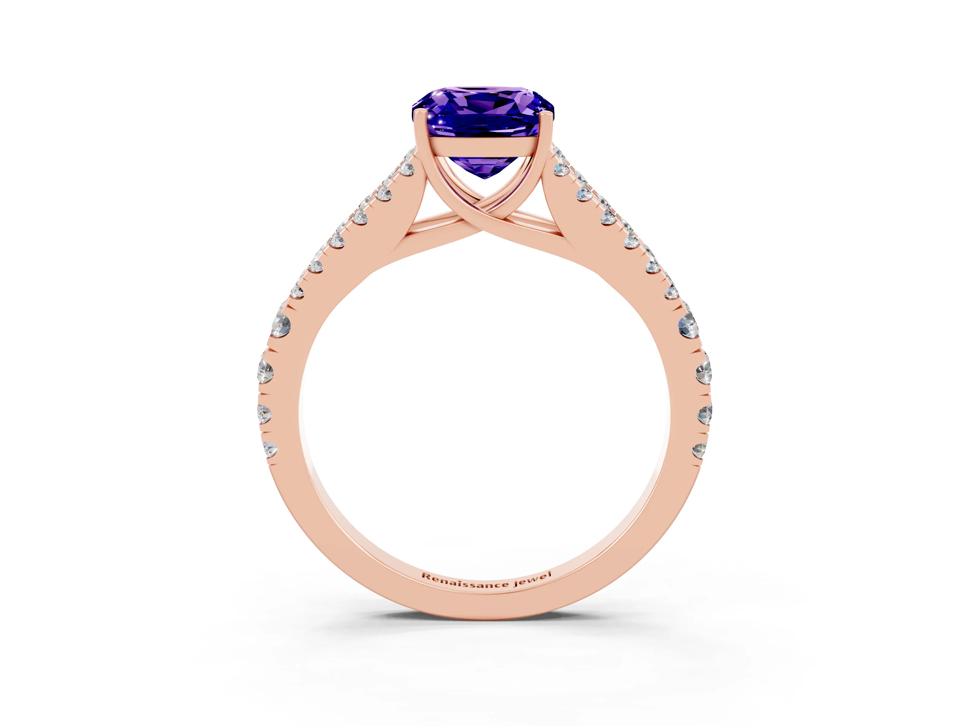 Rose gold Cushion Cut Cut Split Shank Pave Diamond Engagement Ring with Four-Prong Setting_3