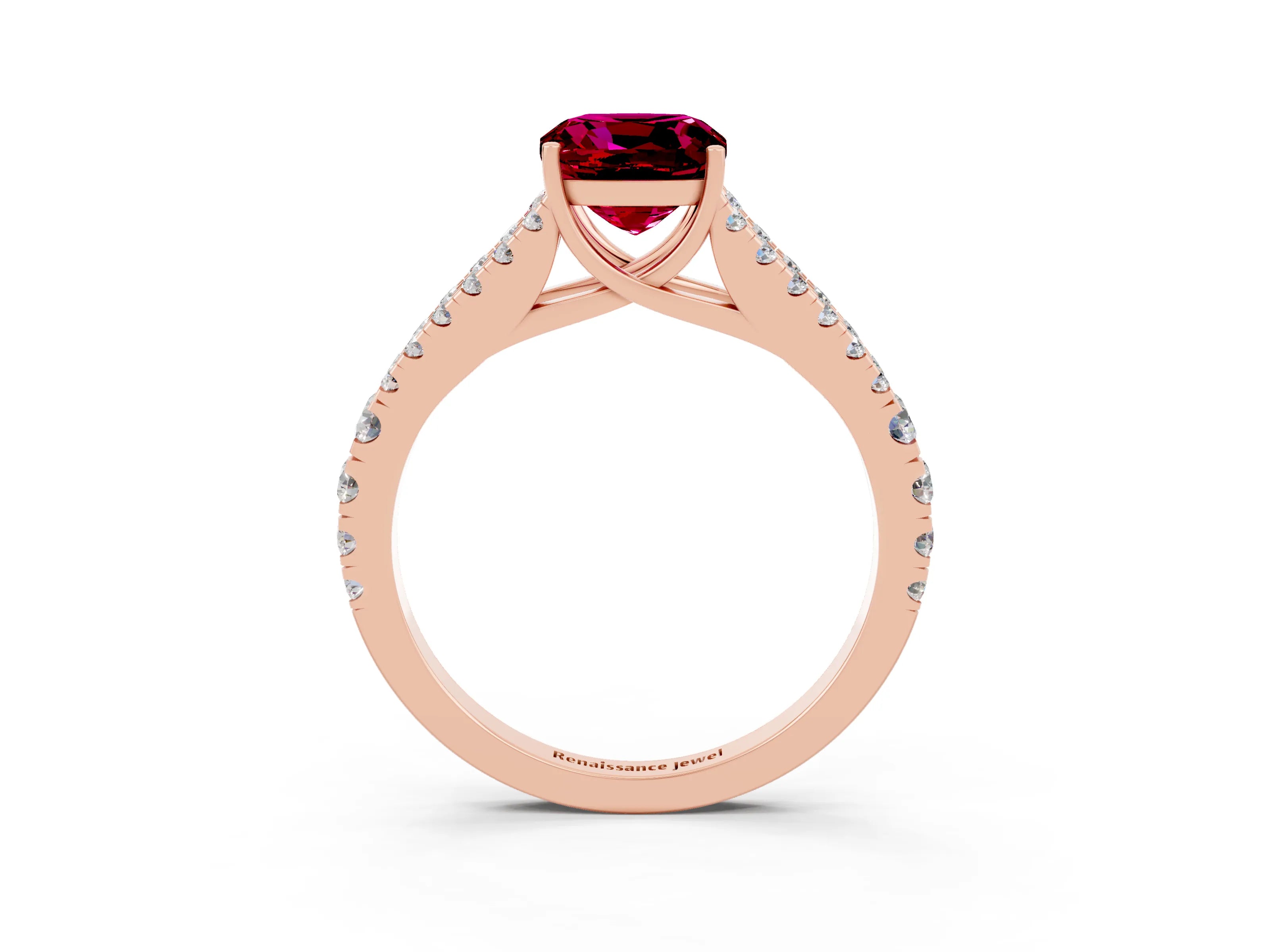 Rose gold Cushion Cut Cut Split Shank Pave Diamond Engagement Ring with Four-Prong Setting_3