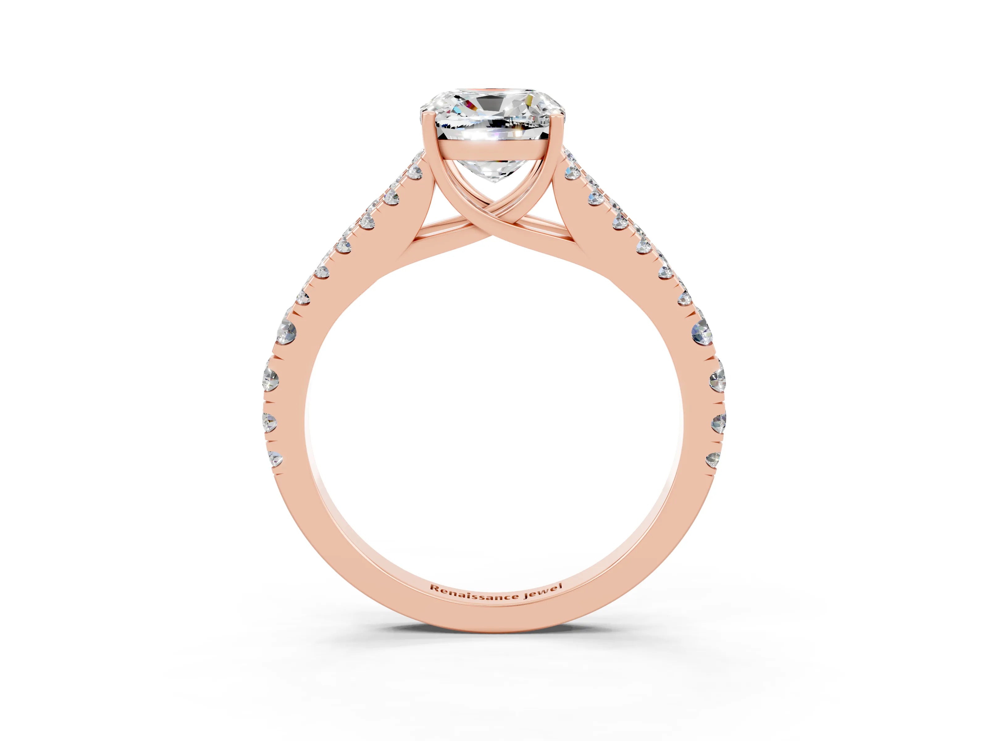 Rose gold Cushion Cut Cut Split Shank Pave Diamond Engagement Ring with Four-Prong Setting_3