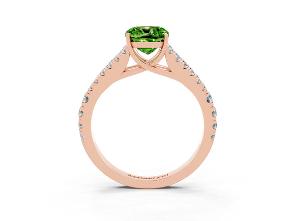 Rose gold Cushion Cut Cut Split Shank Pave Diamond Engagement Ring with Four-Prong Setting