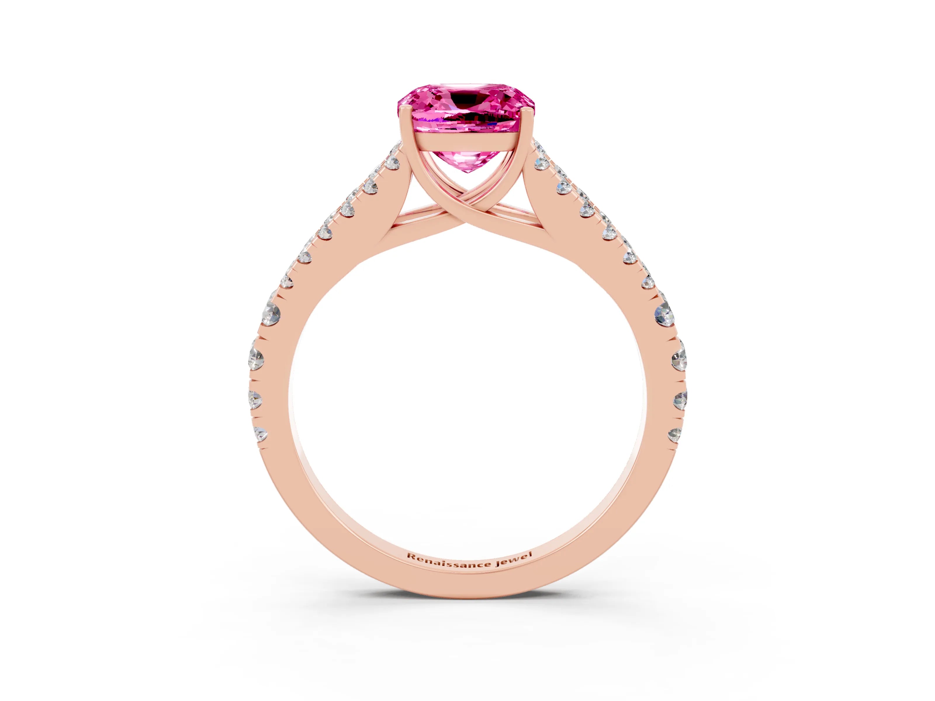 Rose gold Cushion Cut Cut Split Shank Pave Diamond Engagement Ring with Four-Prong Setting_3