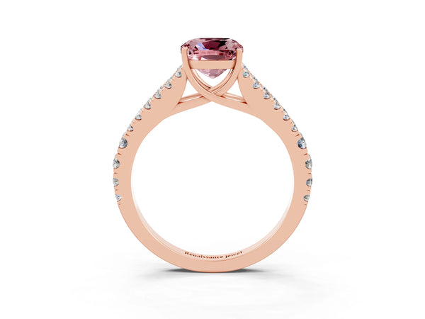 Rose gold Cushion Cut Cut Split Shank Pave Diamond Engagement Ring with Four-Prong Setting