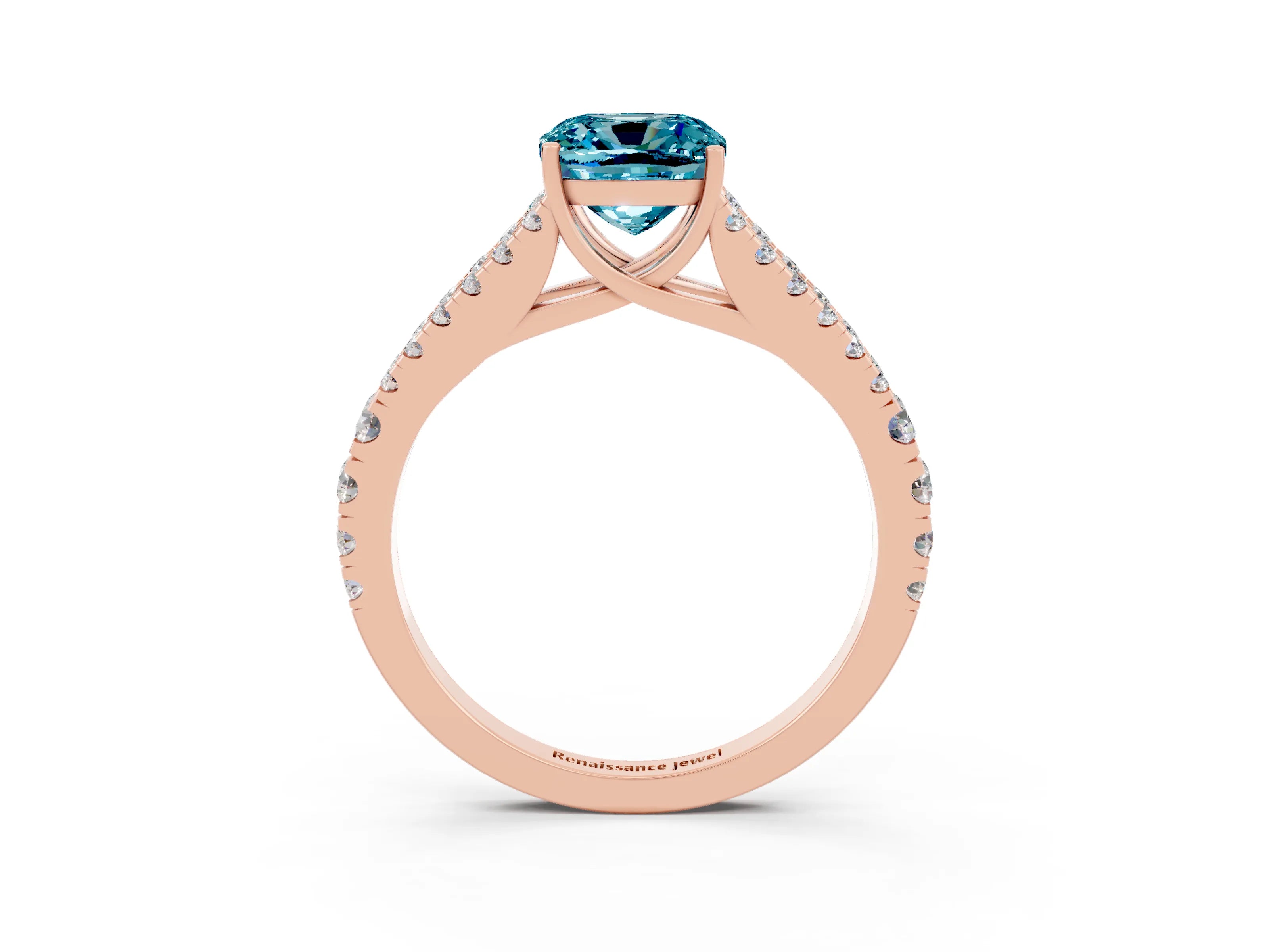 Rose gold Cushion Cut Cut Split Shank Pave Diamond Engagement Ring with Four-Prong Setting_3