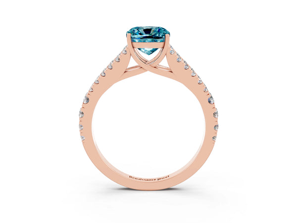 Rose gold Cushion Cut Cut Split Shank Pave Diamond Engagement Ring with Four-Prong Setting