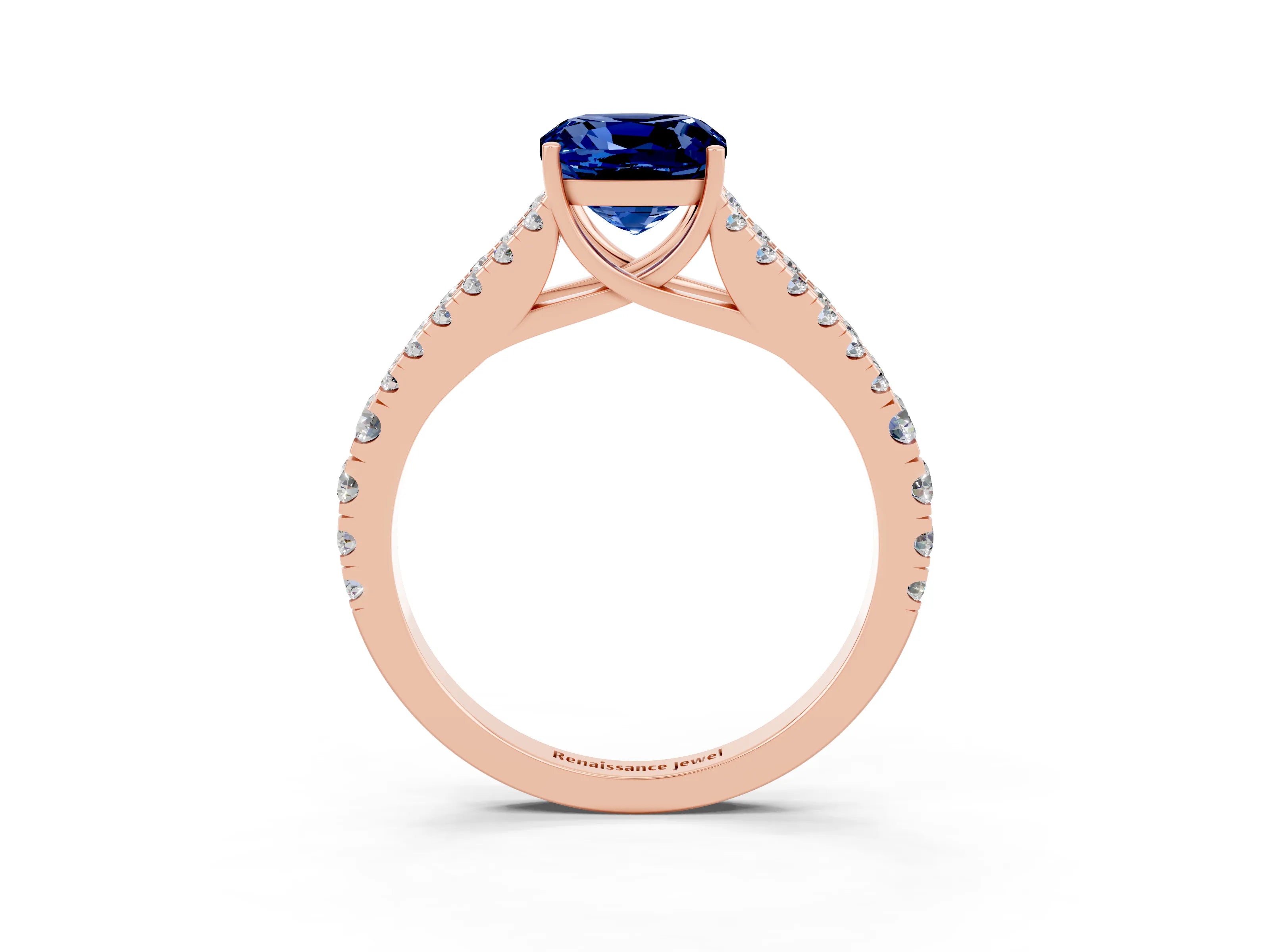 Rose gold Cushion Cut Cut Split Shank Pave Diamond Engagement Ring with Four-Prong Setting_3