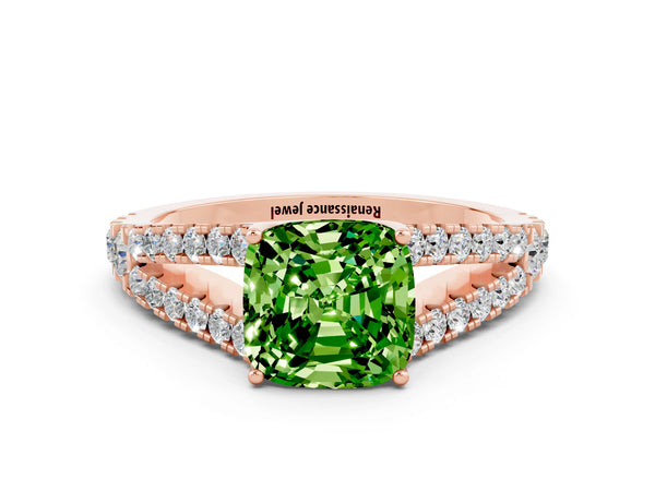 Rose gold Cushion Cut Cut Split Shank Pave Diamond Engagement Ring with Four-Prong Setting