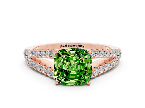 Rose gold Cushion Cut Cut Split Shank Pave Diamond Engagement Ring with Four-Prong Setting