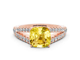 Rose gold Cushion Cut Cut Split Shank Pave Diamond Engagement Ring with Four-Prong Setting