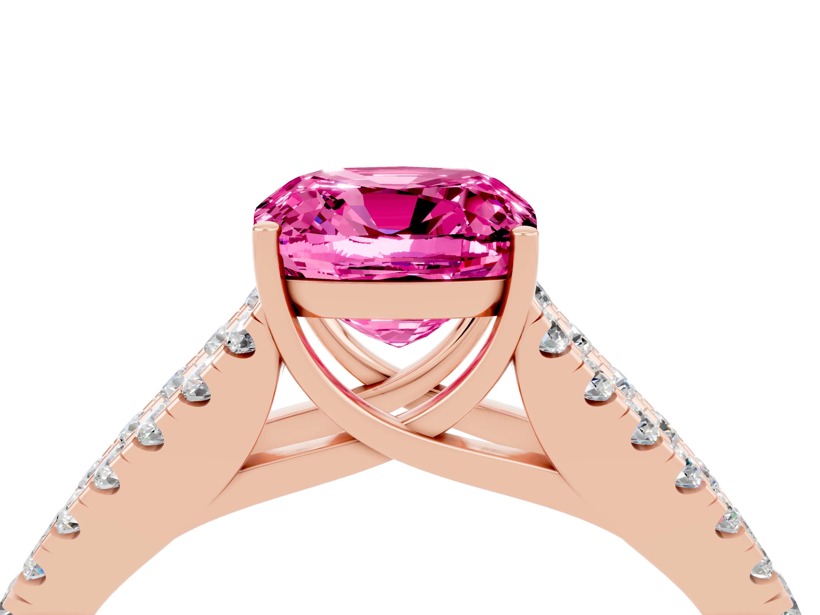 Rose gold Cushion Cut Cut Split Shank Pave Diamond Engagement Ring with Four-Prong Setting_4