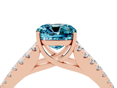 Rose gold Cushion Cut Cut Split Shank Pave Diamond Engagement Ring with Four-Prong Setting_4