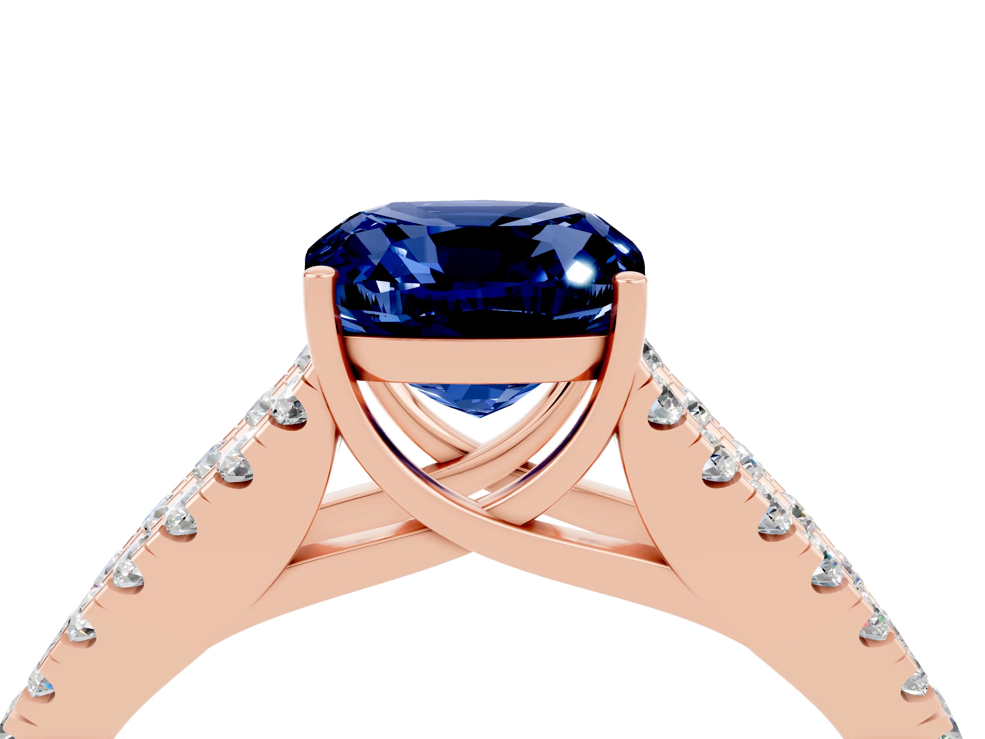 Rose gold Cushion Cut Cut Split Shank Pave Diamond Engagement Ring with Four-Prong Setting_4