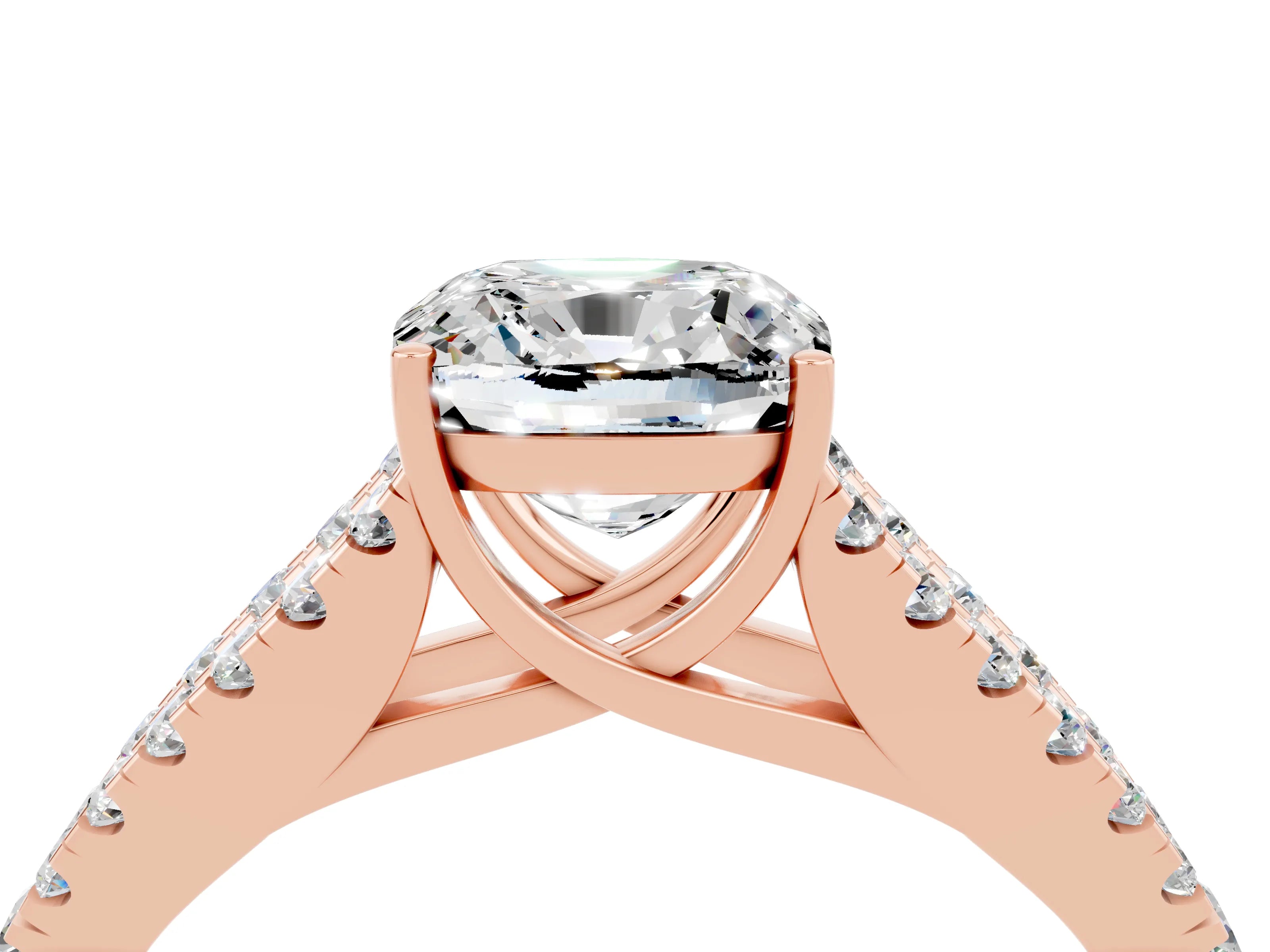 Rose gold Cushion Cut Cut Split Shank Pave Diamond Engagement Ring with Four-Prong Setting_4