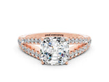 Rose gold Cushion Cut Cut Split Shank Pave Diamond Engagement Ring with Four-Prong Setting