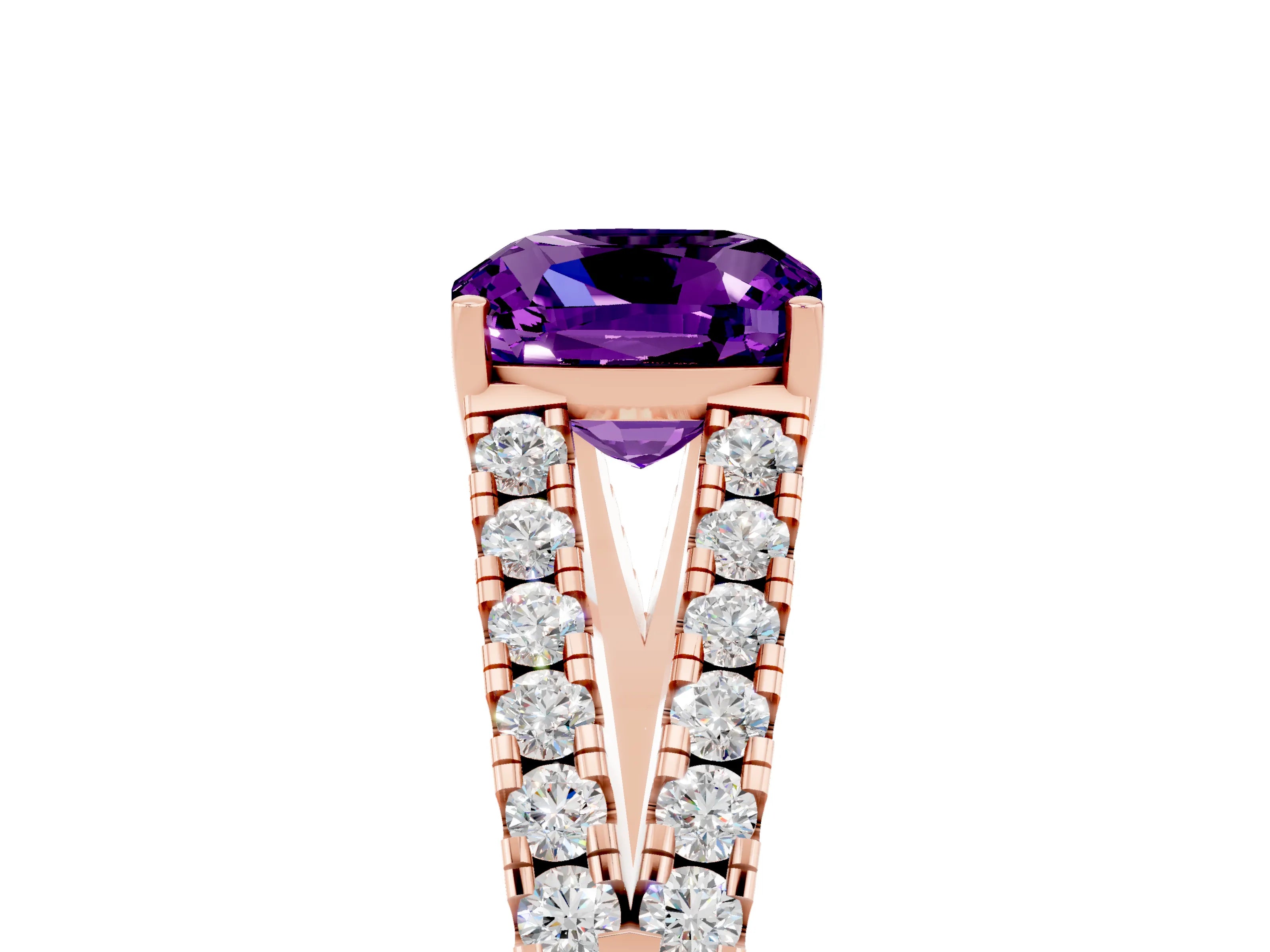 Rose gold Cushion Cut Cut Split Shank Pave Diamond Engagement Ring with Four-Prong Setting_5
