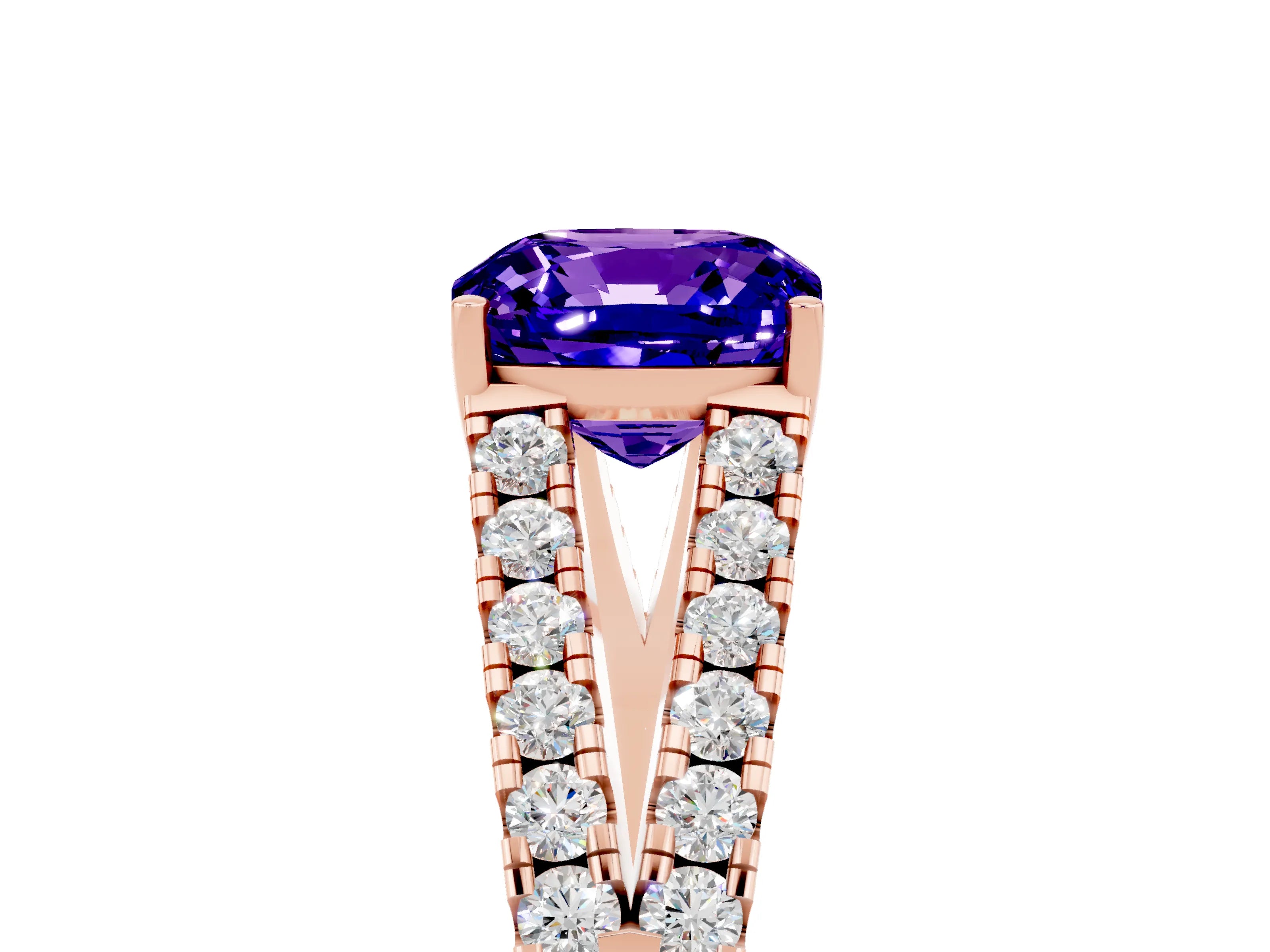 Rose gold Cushion Cut Cut Split Shank Pave Diamond Engagement Ring with Four-Prong Setting_5